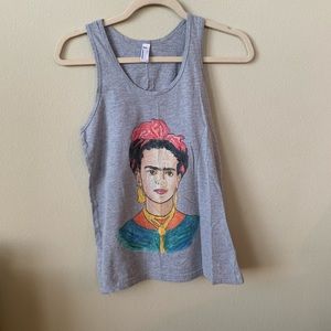American Apparel Frida Khalo Art Grey Tank Top